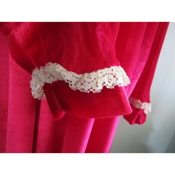 Monte Carlo Raspberry Red Velvet Lace Trim Kaftan House Dress Vintage One Size - Picture 7 of 16